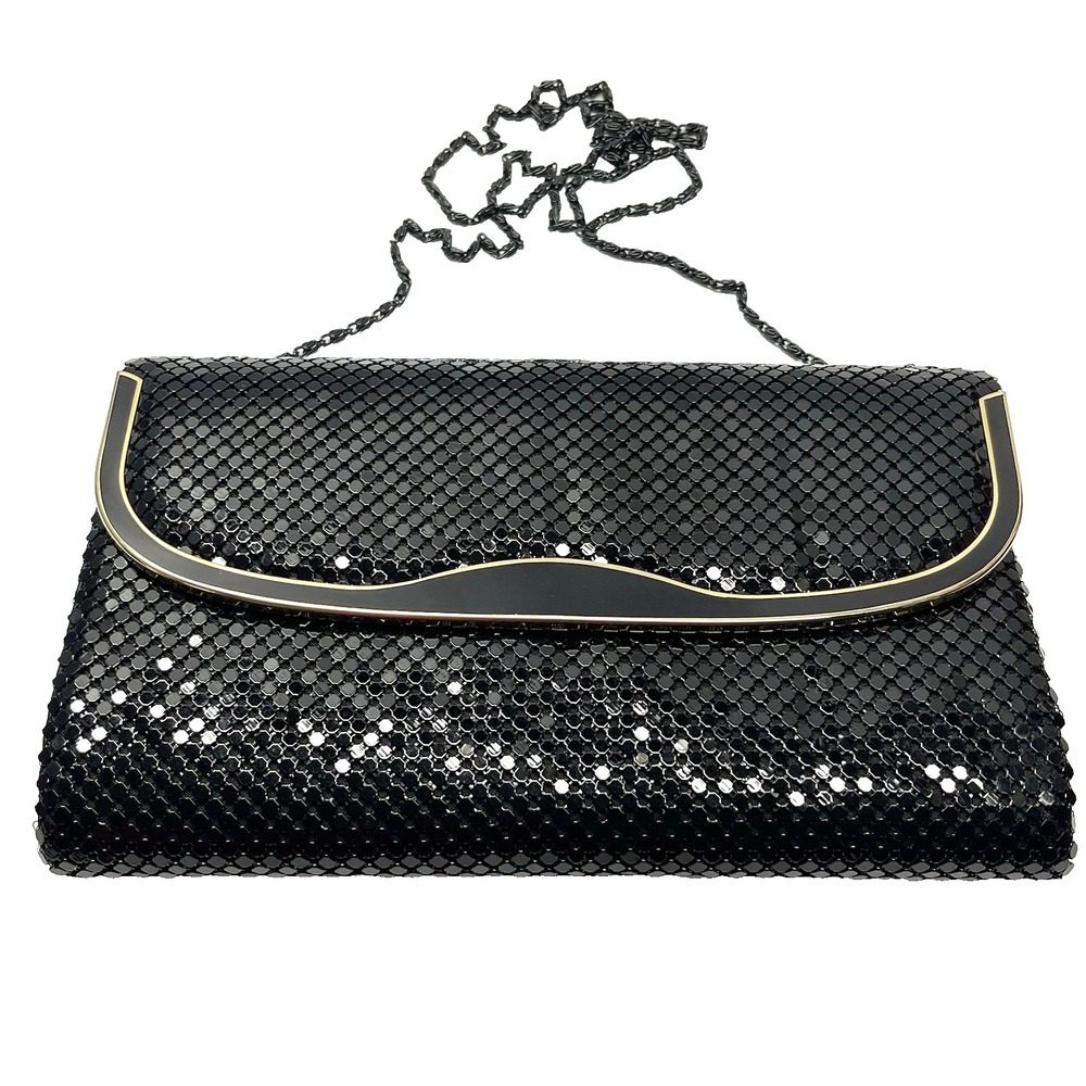 Vintage 1970s Marlo Black Mesh Structured Evening‎ Shoulder Strap Handbag Clutch